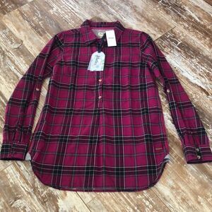New Hatley Plaid Popover Blouse Half Button Front size Small